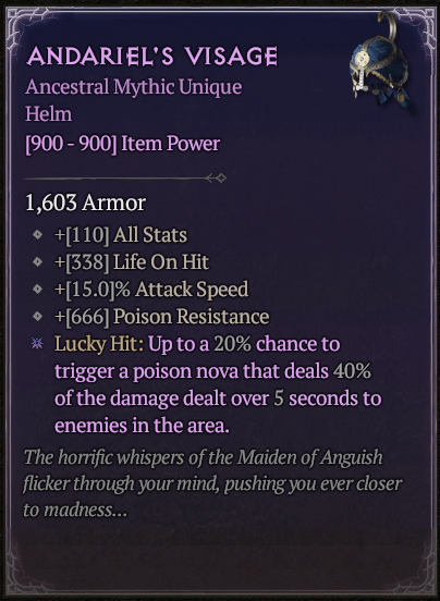 Diablo 4 Andariel’s Visage card