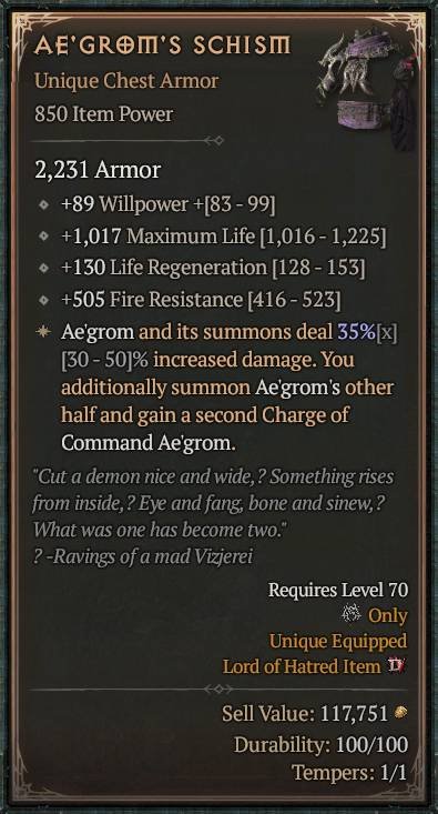 Diablo 4 Ae'grom's Schism: Unique Chest card