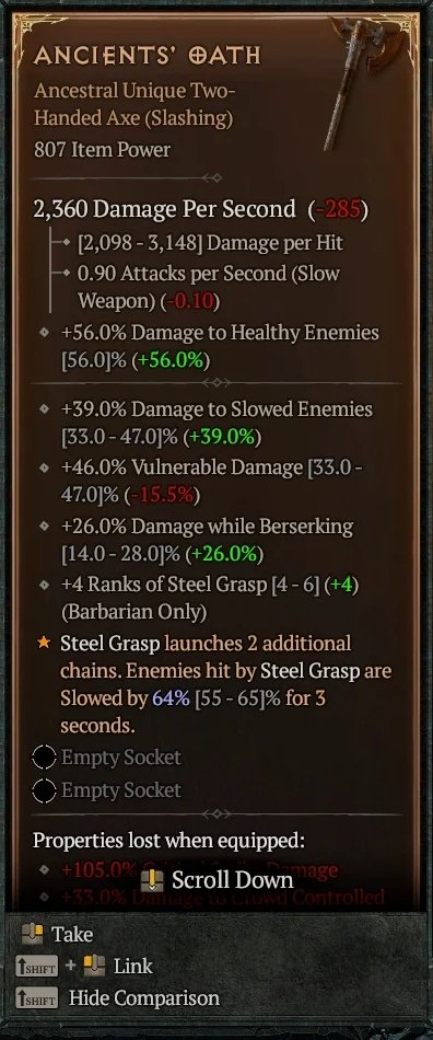 Diablo 4 Ancients' Oath - Unique Axe card