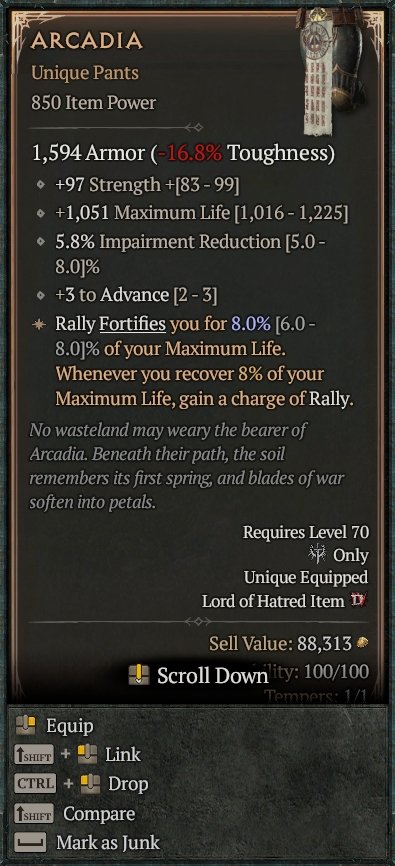Diablo 4 Arcadia: Unique Pants card