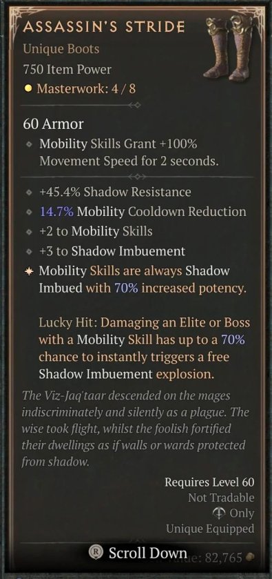Diablo 4 Assassin's Stride: Unique Boots card