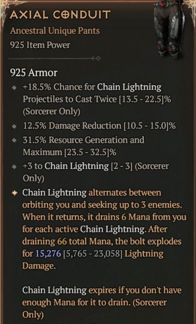 Diablo 4 Axial Conduit: Unique Pants card