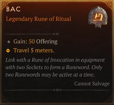 Diablo 4 Bac Rune - Ritual Rune card