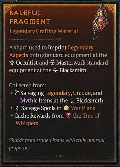 Diablo 4 Baleful Fragment Material card
