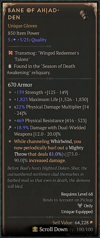 Diablo 4 Bane Of Ahjad-Den: Unique Gloves card