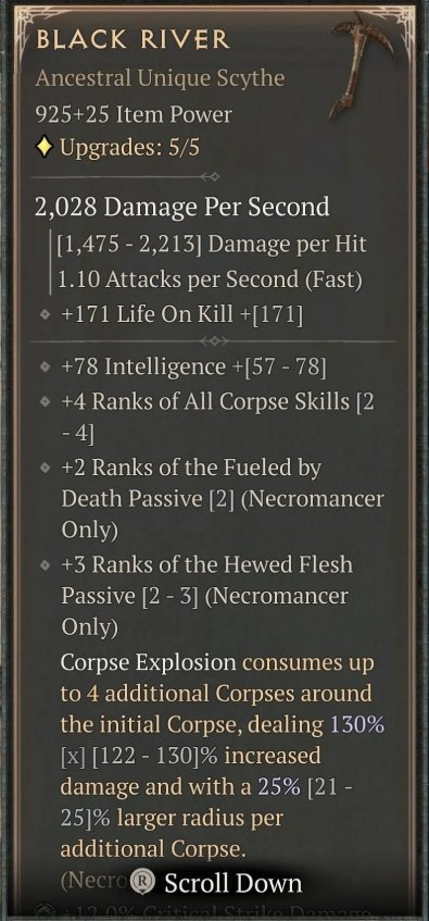 Diablo 4 Black River - Unique Scythe card