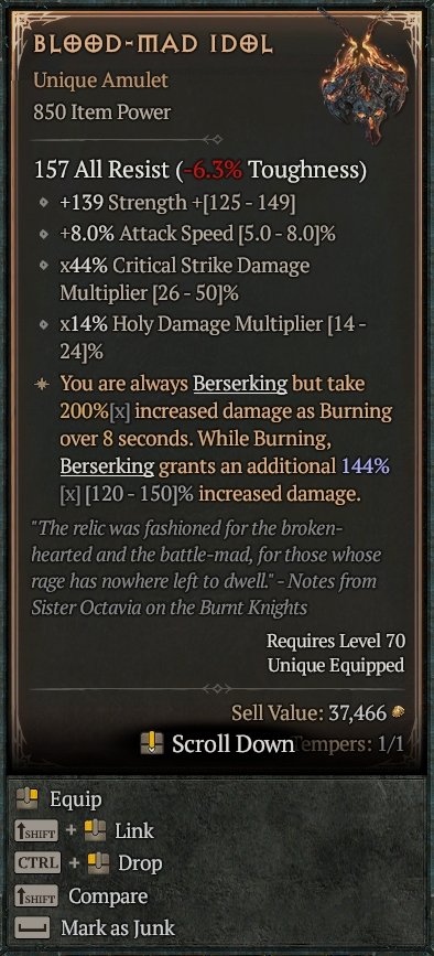 Diablo 4 Blood-Mad Idol card
