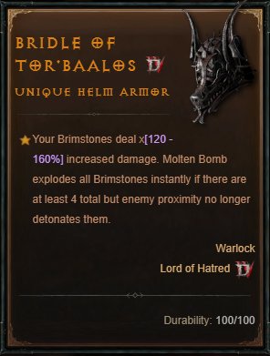 Diablo 4 Bridle of Tor'Baalos card