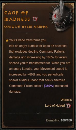 Diablo 4 Cage of Madness card