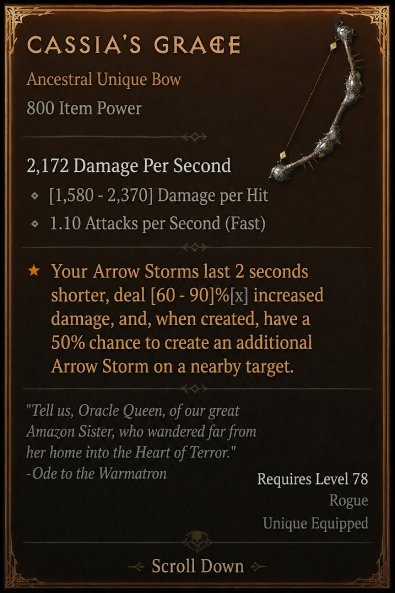 Diablo 4 Cassia's Grace - Unique Bow card