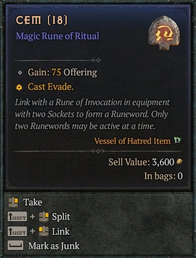 Diablo 4 Cem Rune - Ritual Rune card