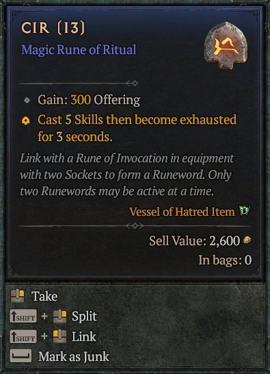 Diablo 4 Cir Rune - Ritual Rune card
