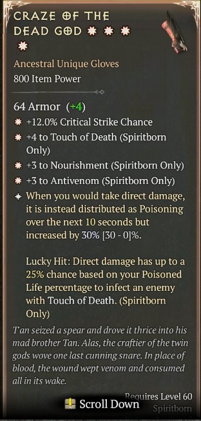 Diablo 4 Craze of the Dead God: Unique Gloves card