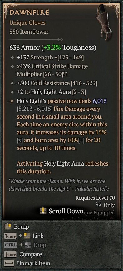 Diablo 4 Dawnfire: Unique Gloves card