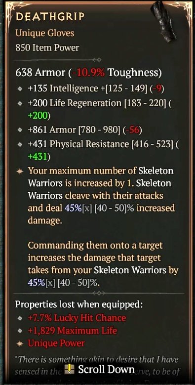 Diablo 4 Deathgrip: Unique Gloves card