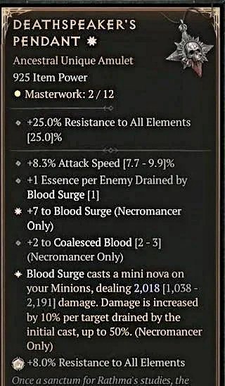 Diablo 4 Deathspeaker's Pendant card