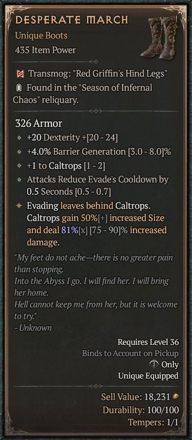 Diablo 4 Desperate March: Unique Boots card