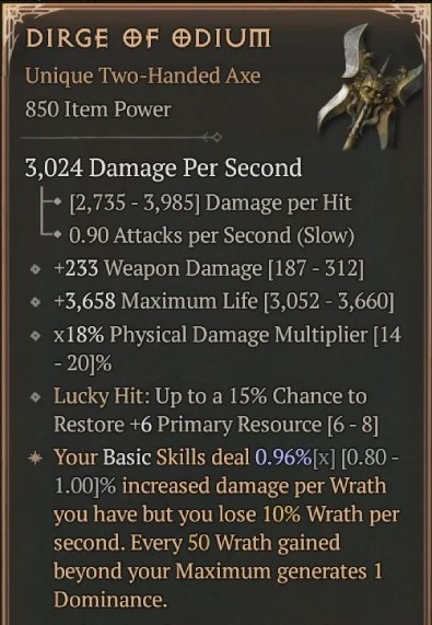 Diablo 4 Dirge of Odium - Unique Axe card