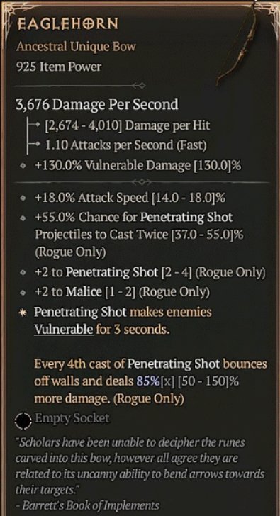 Diablo 4 Eaglehorn - Unique Bow card