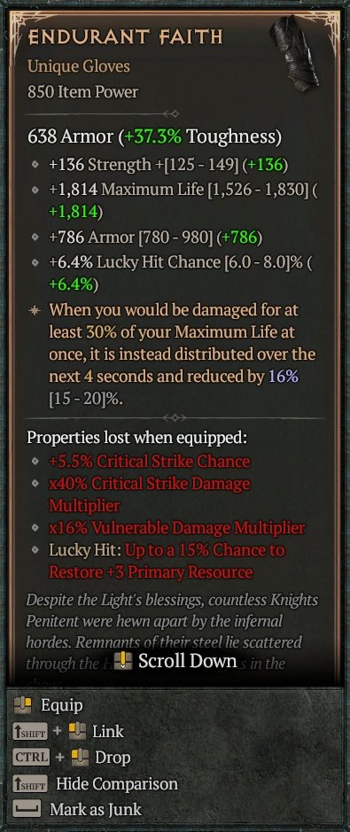 Diablo 4 Endurant Faith: Unique Gloves card
