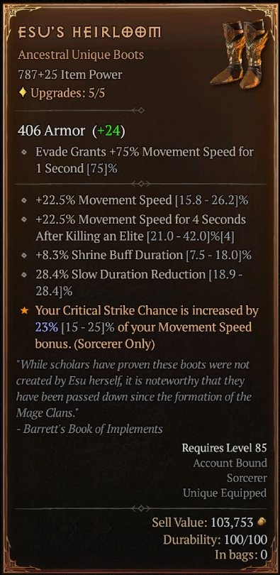 Diablo 4 Esu's Heirloom: Unique Boots card