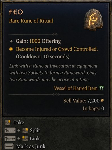 Diablo 4 Feo Rune - Ritual Rune card