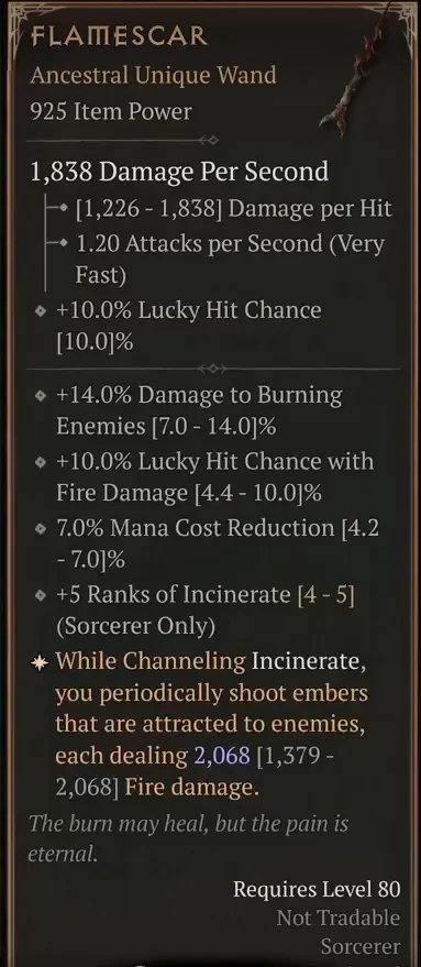 Diablo 4 Flamescar - Unique Wand card