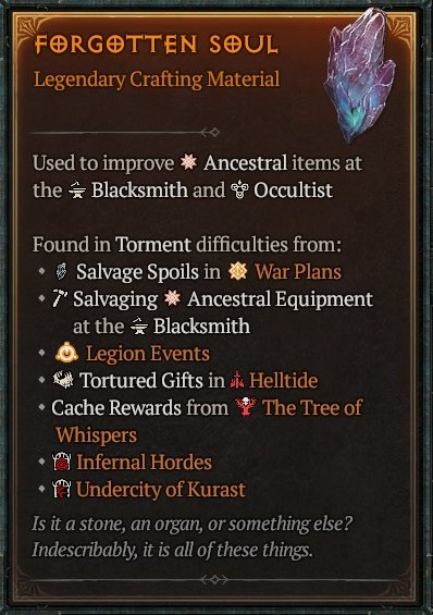Diablo 4 Forgotten Soul Material card