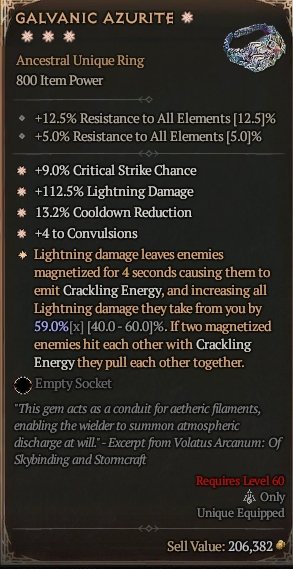 Diablo 4 Galvanic Azurite card