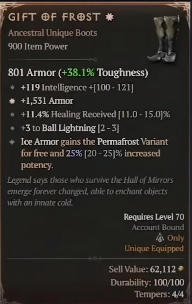 Diablo 4 Gift of Frost: Unique Boots card