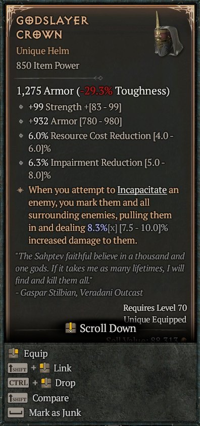 Diablo 4 Godslayer Crown: Unique Helm card