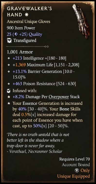 Diablo 4 Gravewalker's Hand: Unique Gloves card