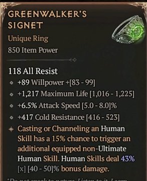 Diablo 4 Greenwalker's Signet card