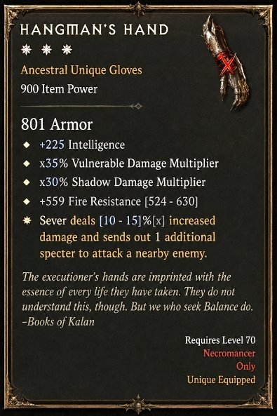 Diablo 4 Hangman's Hand: Unique Gloves card