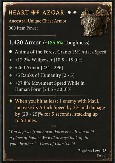 Diablo 4 Heart of Azgar: Unique Chest card