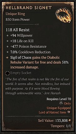 Diablo 4 Hellbrand Signet card