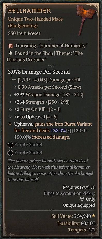Diablo 4 Hellhammer - Unique Two-Handed Mace card