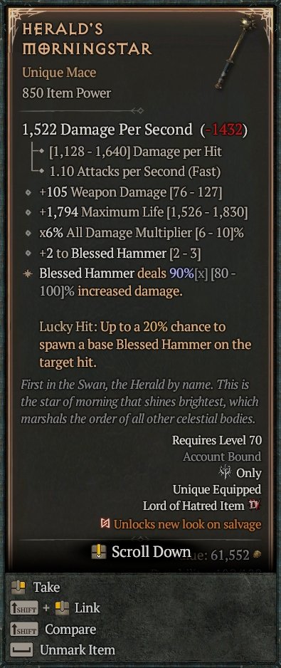 Diablo 4 Herald's Morningstar - Unique Mace card