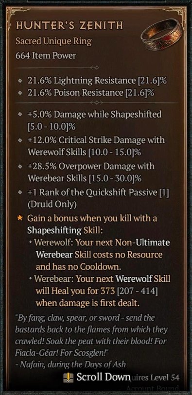 Diablo 4 Hunter's Zenith card