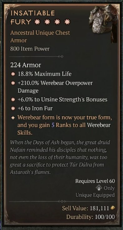 Diablo 4 Insatiable Fury: Unique Chest card