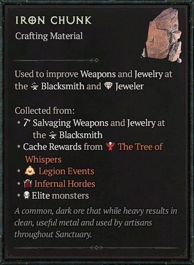 Diablo 4 Iron Chunk Material card