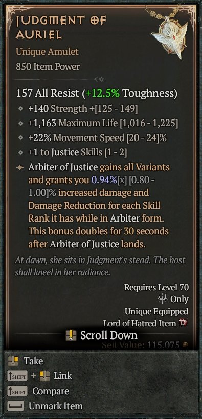 Diablo 4 Judgement of Auriel card