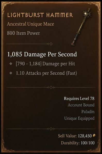Diablo 4 Lightburst Hammer - Unique Mace card