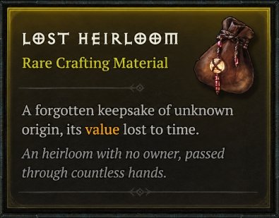 Diablo 4 Lost Heirloom Material card