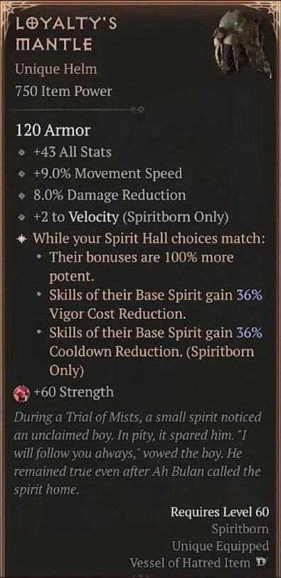 Diablo 4 Loyalty's Mantle: Mythic Unique Helm card