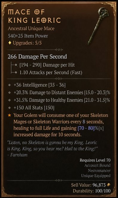 Diablo 4 Mace of King Leoric - Unique Mace card