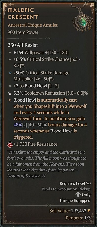 Diablo 4 Malefic Crescent card