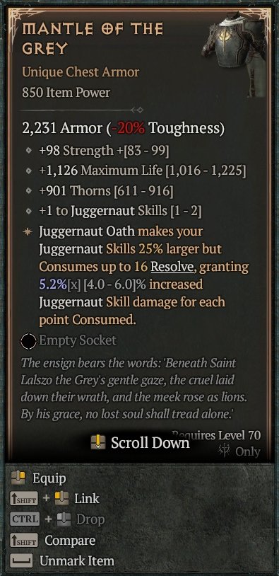 Diablo 4 Mantle of the Grey: Unique Chest card