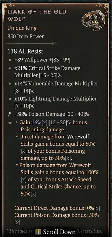 Diablo 4 Mark of the Old Wolf card