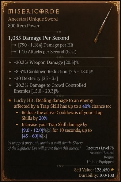 Diablo 4 Misericorde - Unique Sword card